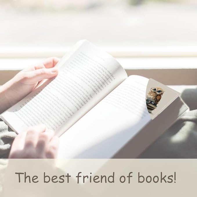2PCS Leather Bookmarks 3.54 x 3.54 Inch Cute Owl with Glasses on Books Design Reading Accessories for Books Journals Bibles Travel Diary Students Teachers and Book Lovers Gift