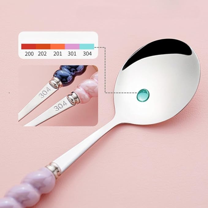 (6 Pieces) 7.48 Inch Exquisite Ceramic Spoon Household Stainless Steel Eating and Drinking Soup Spoon Coffee Spoon Tea Spoon (White)