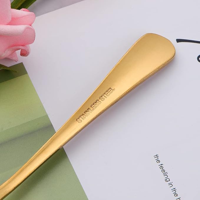 Gold Unique Pattern Design Coffee Espresso Spoons Mini, Mingcheng Stainless Steel Small Teaspoons Silverware Set of 6, BISDARUN 5.5 Inches Food Spoons for Demitasse Dessert Tea