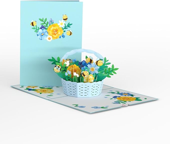 Lovepop Bee-utiful Flower Basket Everyday Card for her, 5" x 7" Premium pop-up