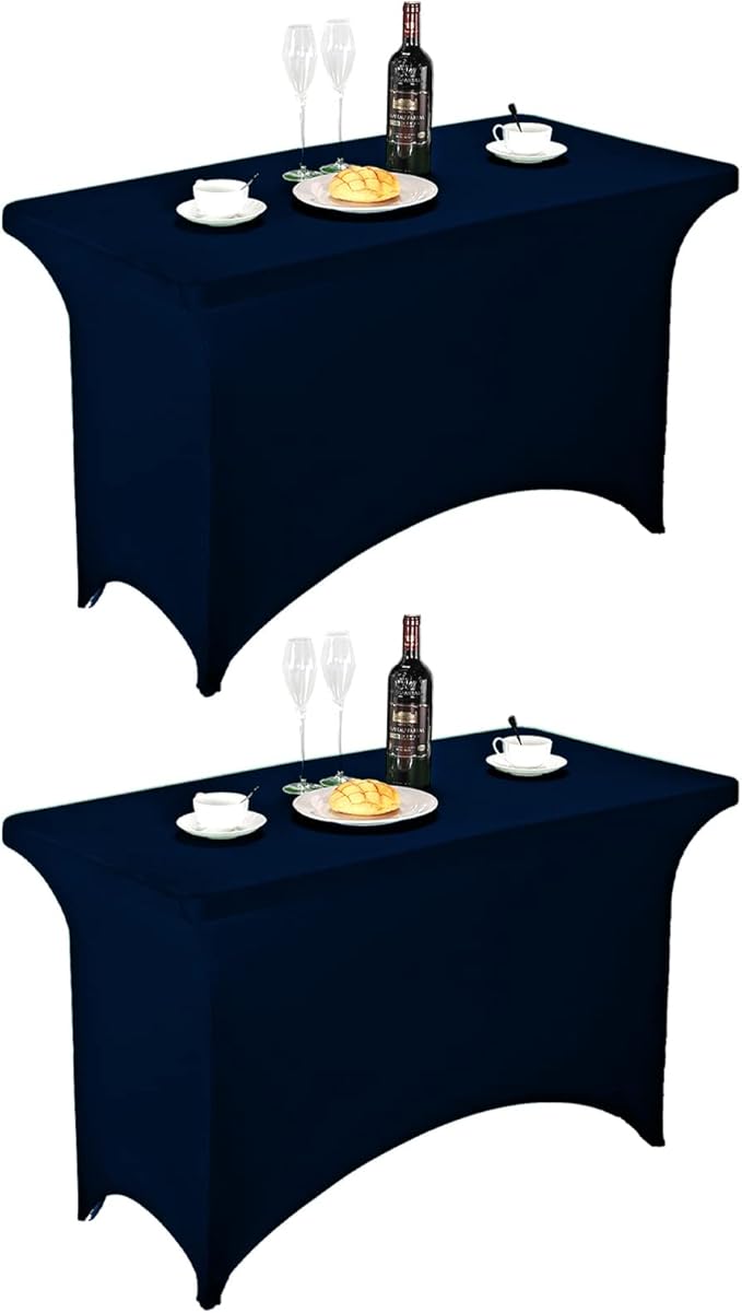 FORLIFE 2Pack Spandex Table Covers，Fitted Tablecloth for Rectangular Tables, Stretch Patio Table Covers, Universal Spandex Table Cover for Wedding, Banquet, Party (4ft, Navy)