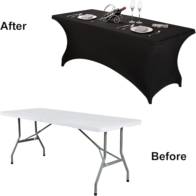 FORLIFE 2Pack Spandex Table Covers，Fitted Tablecloth for Rectangular Tables, Stretch Patio Table Covers, Universal Spandex Table Cover for Wedding, Banquet, Party (8ft, Black)