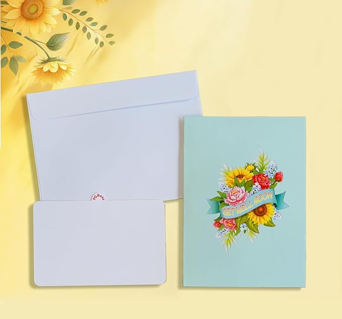 Get Well Pop Up Cards for Women, 3D Encouragement Get Better Soon Card, Colorful Thinking of you 3D for Speedy Surgery Recovery, Feel Better Soon, Kids, Friends (6x8in - Get Well Soon)