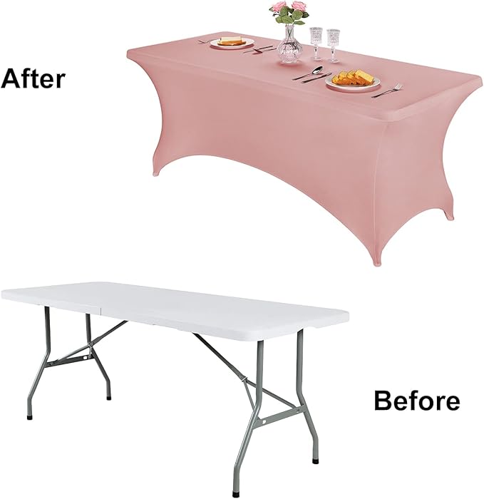 FORLIFE Spandex Table Cover - Fitted 8ft Rectangular Tablecloth, Stretch Patio Cover, Universal for Wedding, Banquet, Party - Dusty Pink