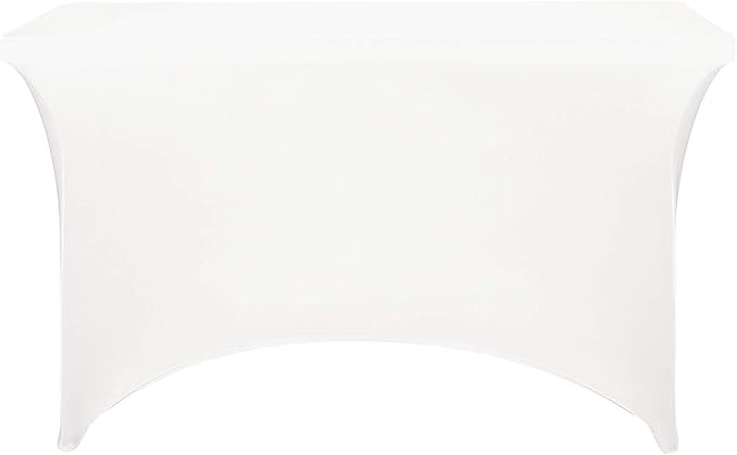 FORLIFE Fitted Spandex Table Cover - 4ft Rectangular, Stretch Patio Table Cover for Wedding, Banquet, Party (White)