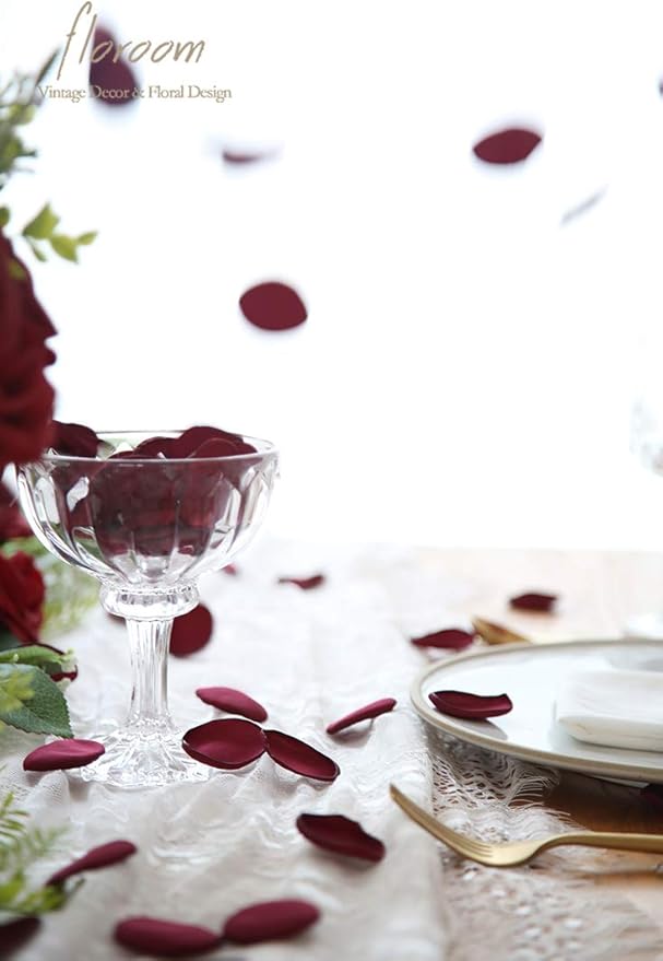 Floroom 500pcs Rose Petals Burgundy Faux Silk Flower Petals for Wedding Flower Girl Basket Aisle Scatter Dinner Table Centerpieces Party Confetti Bridal Shower Romantic Night Decoration