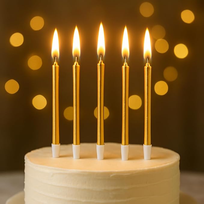 by Tugba Aydan - Gold Birthday Candles - 24 Pack | Metallic Long Thin Candles for Cakes & Cupcakes | Elegant Cake Decoration for Adults, Kids, Men & Women | by Tugba Aydan Home Design