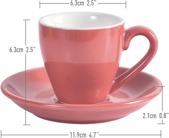 Porcelain Espresso Cup with Saucer And Stainless Steel mini Spoons, Espresso shot Cup, 80ml/2.7Oz, Pack of 2, Pink