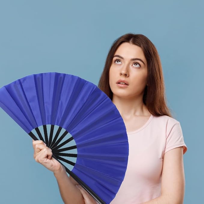 4 Pack Large Folding Hand Fan, Plastic Hand Held Folding Fans Chinese Kung Fu Hand Fan Decorative Folding Fans for Dance, Performance, Festival or Home Decorations(Blue)