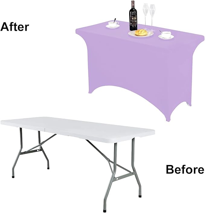 FORLIFE 2Pack Spandex Table Covers，Fitted Tablecloth for Rectangular Tables, Stretch Patio Table Covers, Universal Spandex Table Cover for Wedding, Banquet, Party (4ft, Lavender)