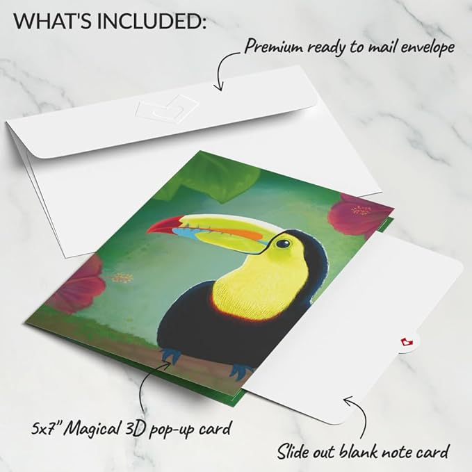 Lovepop Everyday Pop-Up Card for Her and Him - 3D Greeting Cards for Boys, Girls, Men, Women - Rainforest Toucan - 5" x 7" Bird Card - Blank Notecard and Envelope Included