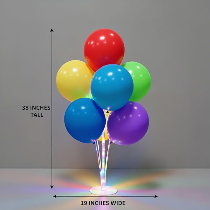 6 Set Balloon Stand Table Centerpieces with LED Lights for Party Decor, Balloons Centerpieces for Table, Balloon Stand Kit for Graduation Decorations 2025, Weddings, Birthday Decoration (Rainbow)