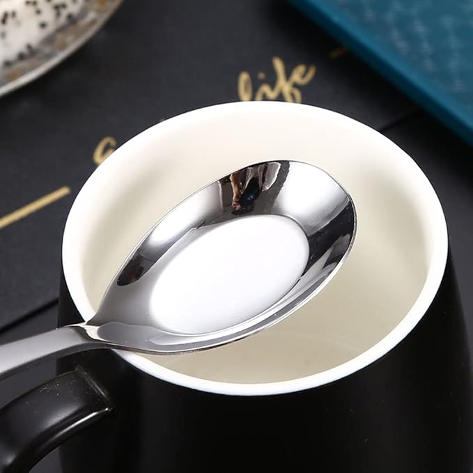 5 PCS Stainless Steel Soup Spoons, Mirror Finish - Kitchen Serving & Dessert Spoons for Soup, Rice, Tea, Milk, Coffee & Ice Cream (Silver)