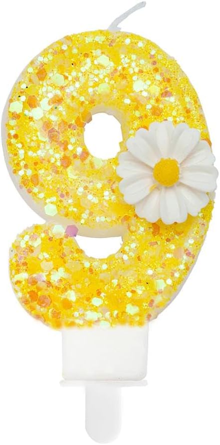 Birthday Candle 9, Yellow Flower Number 9 Candle for Cake Theme Party Supplies