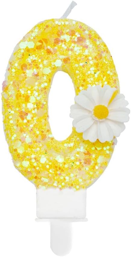 Birthday Candle 0, Yellow Flower Number 0 Candle for Cake Theme Party Supplies