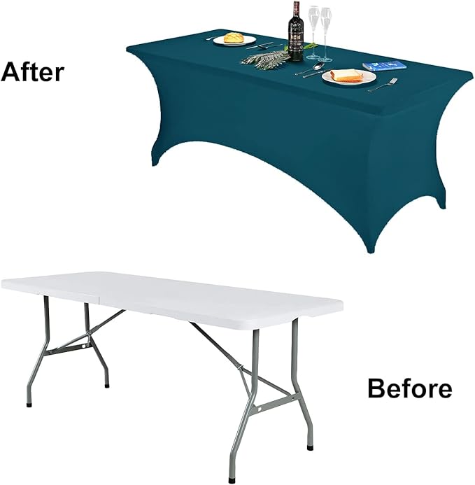 FORLIFE 2Pack Spandex Table Covers，Fitted Tablecloth for Rectangular Tables, Stretch Patio Table Covers, Universal Spandex Table Cover for Wedding, Banquet, Party (6ft, Peacock)