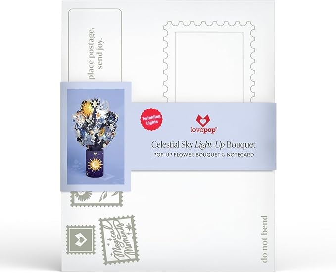 Lovepop Everyday Pop-Up Bouquet with LED Lights for Her and Him - 3D Light-Up Greeting Cards for Boys, Girls, Men, Women - Celestial Sky - 12" Bouquet - Blank Notecard & Envelope Included