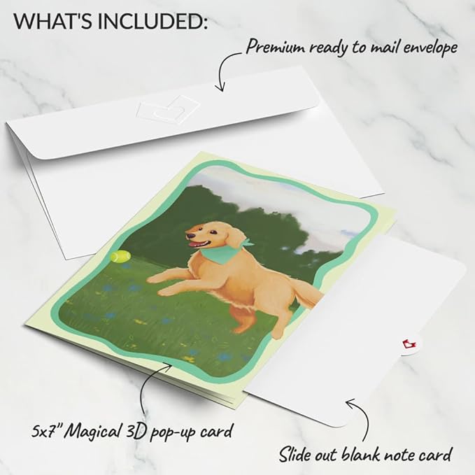Lovepop Everyday Pop-Up Card for Her and Him - 3D Greeting Cards for Boys, Girls, Men, Women - Playful Golden Retriever - 5" x 7" Card - Blank Notecard and Envelope Included
