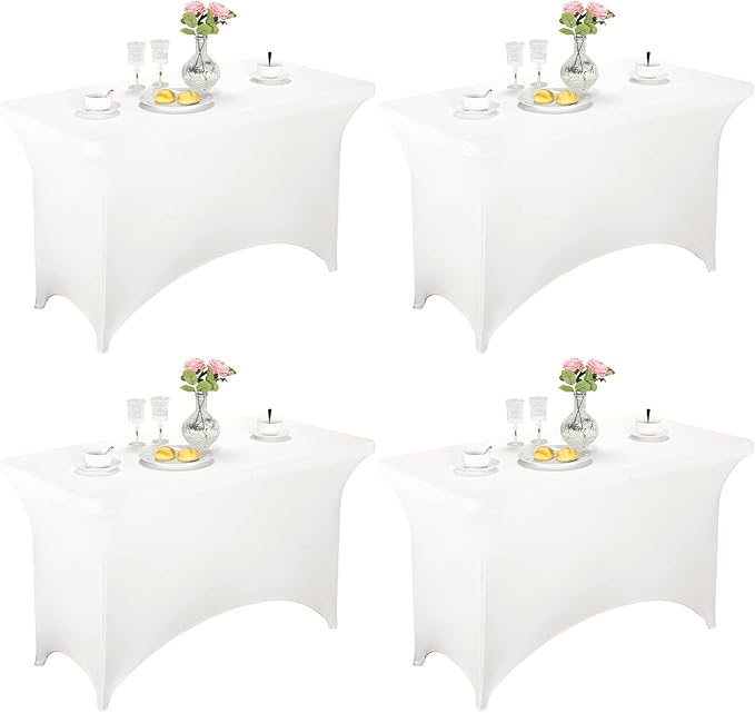 FORLIFE Spandex Table Covers - Fitted 4ft Rectangular Tablecloths, Patio Table Covers, Universal for Wedding, Banquet, Party (White)