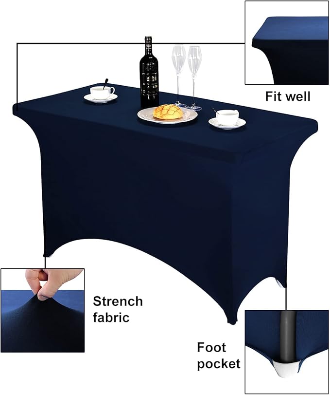 FORLIFE 4Pack Spandex Table Covers，Fitted Tablecloth for Rectangular Tables, Stretch Patio Table Covers, Universal Spandex Table Cover for Wedding, Banquet, Party (4ft, Navy)