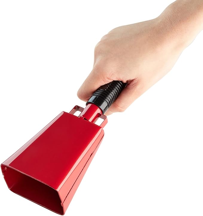 BLUE PANDA Cow Bell Noise Maker - 9-Inch Red, 2 Pack - Cow Bells for Sporting Events & Cheer - Sport Cowbell with Handle