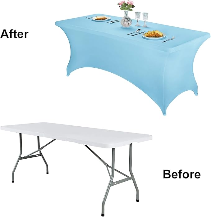 FORLIFE Spandex Table Cover - Fitted 8ft Rectangular Tablecloth, Stretch Patio Cover, Universal for Wedding, Banquet, Party (Blue Mist)