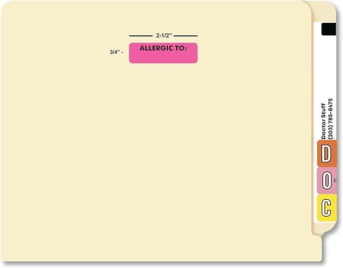 Allergic to Chart Label Fluorescent Pink 2-1/2” x 3/4” Medical Alert Doctor Stuff Permanent 300 Stickers/Box