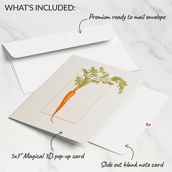 Lovepop Everyday Pop-Up Card for Her and Him - 3D Greeting Cards for Boys, Girls, Men, Women - Blooming Carrot Bouquet - 5" x 7" Card - Blank Notecard & Envelope Included