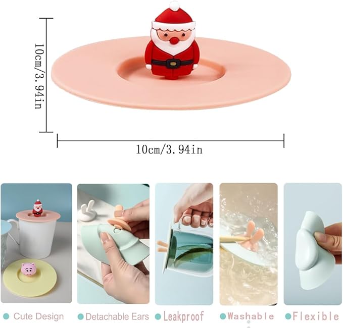 Christmas Santa Beer Mug with Silicone Lid, Ceramic Coffee Cup, 11 Oz, White