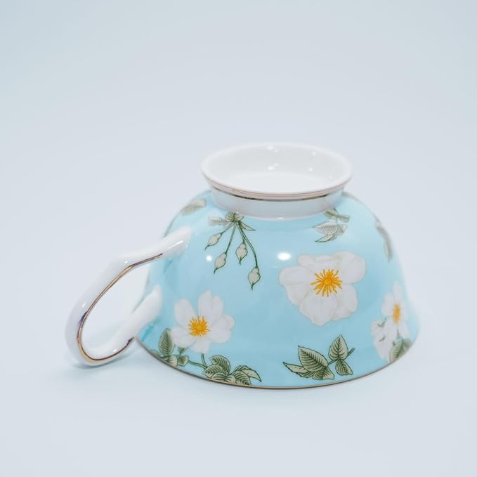 Bone China Tea Cup and Saucer Set with Spoon，Elegant Floral Tea Cup Set (7 oz)，British Coffee Latte Mug for Mother's Day Gifts