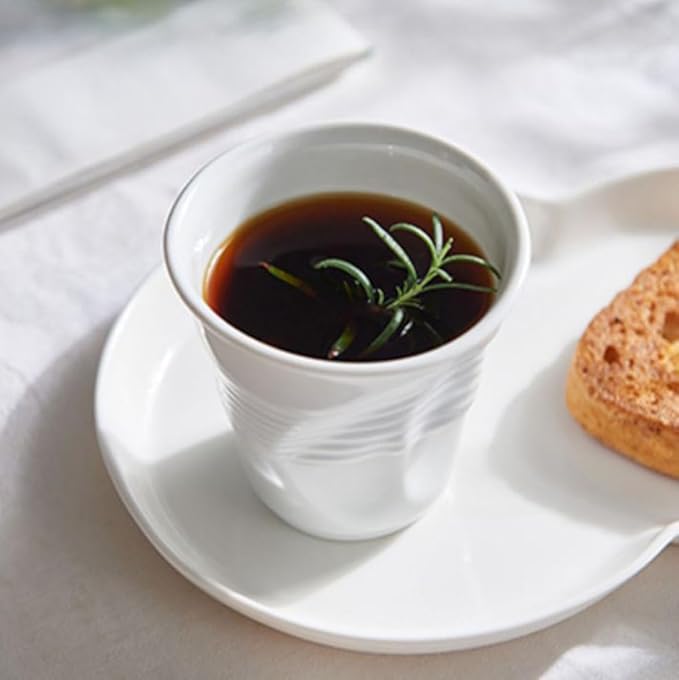 Unique Ceramic Mug Inspired by Crumpled Paper Cup Design，Artistic & Irregular Shape, Perfect for Coffee, Tea, and Hot Beverages，Ideal for Home, Office (White, Small)