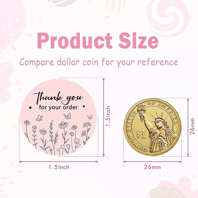 Louise Maelys 1.5 Inch Thank You for Your Order Stickers-500 pcs Thank You Stickers for Packaging Labels for Small Businesses and Small Shops
