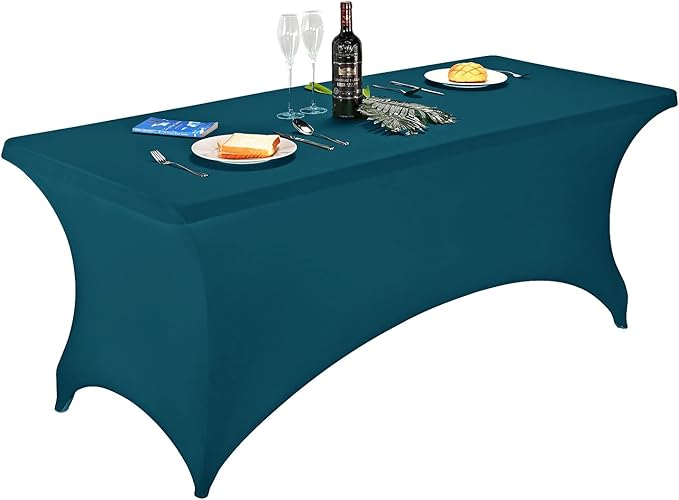 FORLIFE Fitted Spandex Table Cover - Peacock Pattern (6ft Rectangular Tables for Wedding, Banquet, Party)
