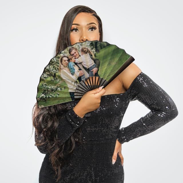 WERWAES Personalized Folding Fan with Custom Photo Hand Held Fans Foldable for Wedding Dancing Saloon Cosplay Party Props Decorative Folding Fans