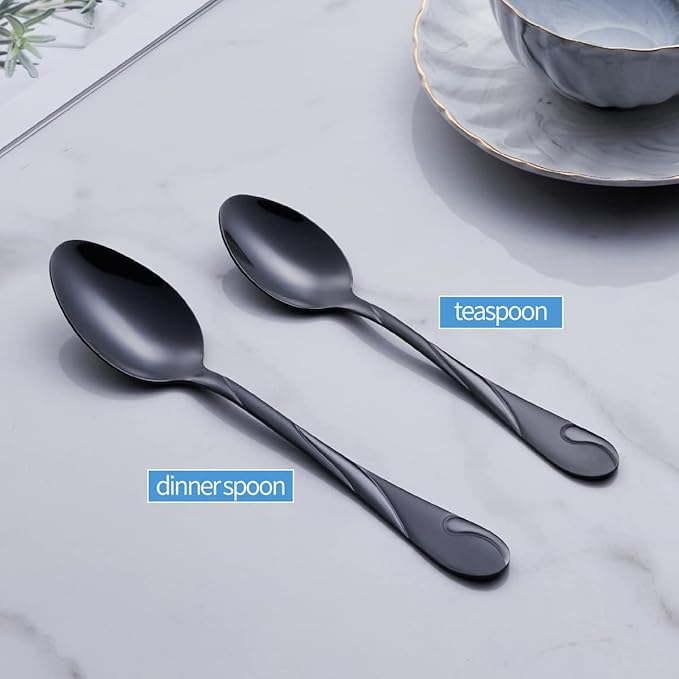 Black Dessert Spoon Set, Seeshine 6.5-inch Stainless Steel Shiny Black Teaspoon, Espresso Coffee Spoon, Set of 6