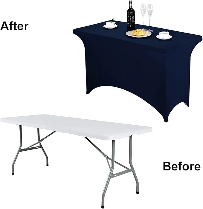 FORLIFE Spandex Table Covers，Fitted Tablecloth for Rectangular Tables, Stretch Patio Table Covers, Universal Spandex Table Cover for Wedding, Banquet, Party (4ft, Navy)