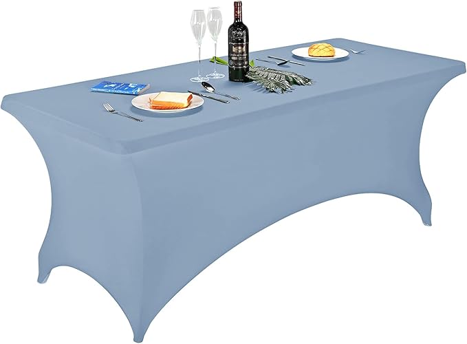 FORLIFE Spandex Table Cover - Fitted 6ft Rectangular Tablecloth, Stretch Patio Table Cover for Wedding, Banquet, Party - Dusty Blue