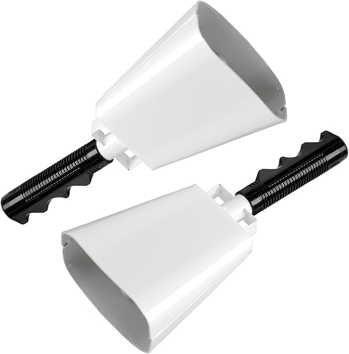 2 Pack 9-inch Cowbells for Sporting Events, Percussion Noise Makers with Handle for Football Games, Stadiums (White)