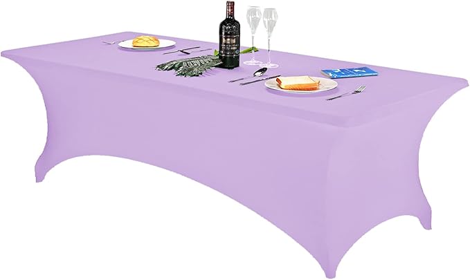 FORLIFE Spandex Table Covers，Fitted Tablecloth for Rectangular Tables, Stretch Patio Table Covers, Universal Spandex Table Cover for Wedding, Banquet, Party (8ft, Lavender)