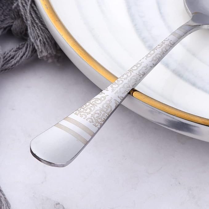 Silver Unique Pattern Design Coffee Espresso Spoons Mini, Mingcheng Stainless Steel Small Teaspoons Silverware Set of 6, BISDARUN 5.5 Inches Food Spoons for Demitasse Dessert Tea