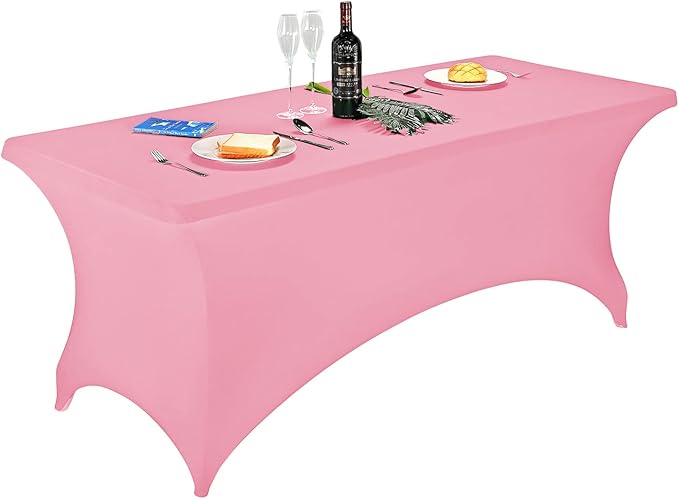 FORLIFE Fitted Spandex Table Covers, 6ft Rectangular - Universal Stretch Tablecloth for Wedding, Banquet, Party (Pink)