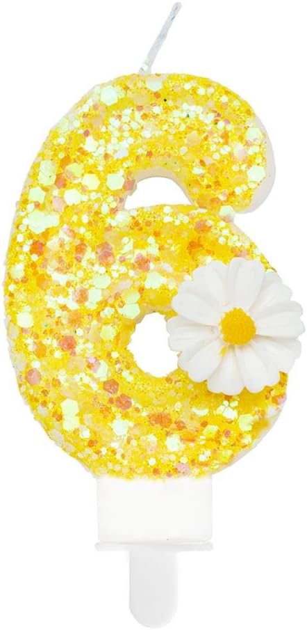 Birthday Candle 6, Yellow Flower Number 6 Candle for Cake Theme Party Supplies