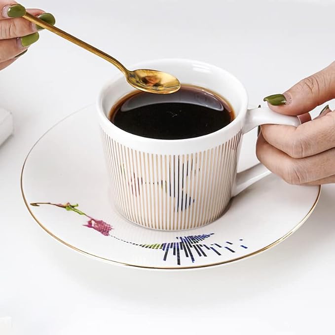 Mirror Cups and Saucers (Bird), Mirror Reflection coffee mug, Reflection Coffee Cup, Tea Cups and Saucers Sets for Women Wedding Party Afternoon Tea