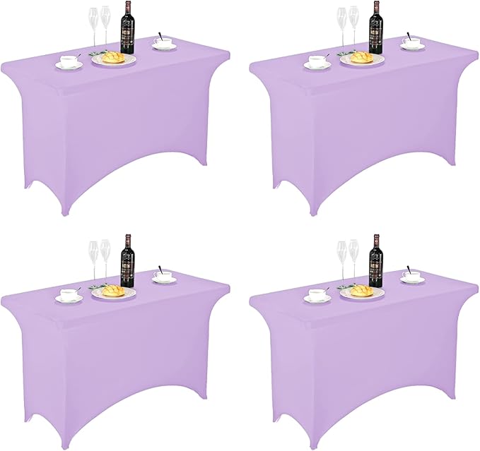 FORLIFE Spandex Table Covers - Fitted 4ft Rectangular Tablecloth, Stretch Patio Table Cover for Wedding, Banquet, Party - Lavender