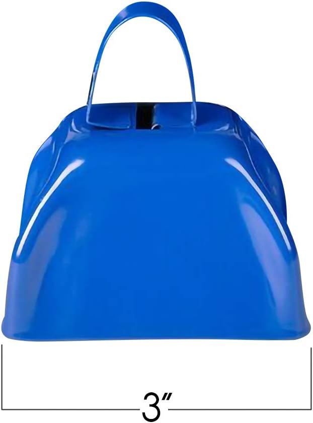 ArtCreativity 3 Inch Blue Metal Cowbell Noisemakers (Pack of 12) Loud Metal Cowbell Noise Makers Party Favors with Handles, Great for Football Games, Sporting Events, for Kids and Adults