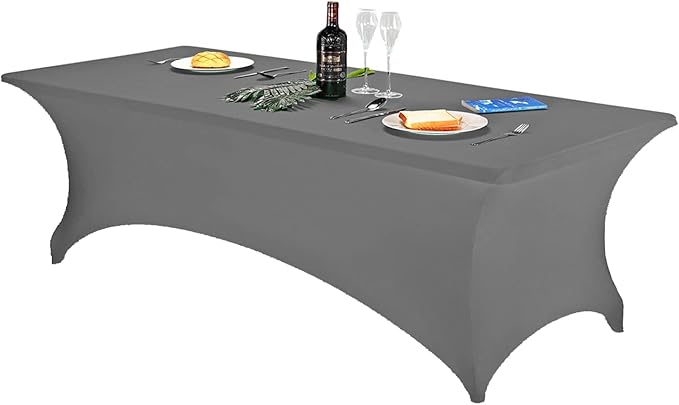 FORLIFE Spandex Table Cover - Fitted 8ft Rectangular Tablecloth, Stretch Patio Cover, Universal for Wedding, Banquet, Party (Gray)