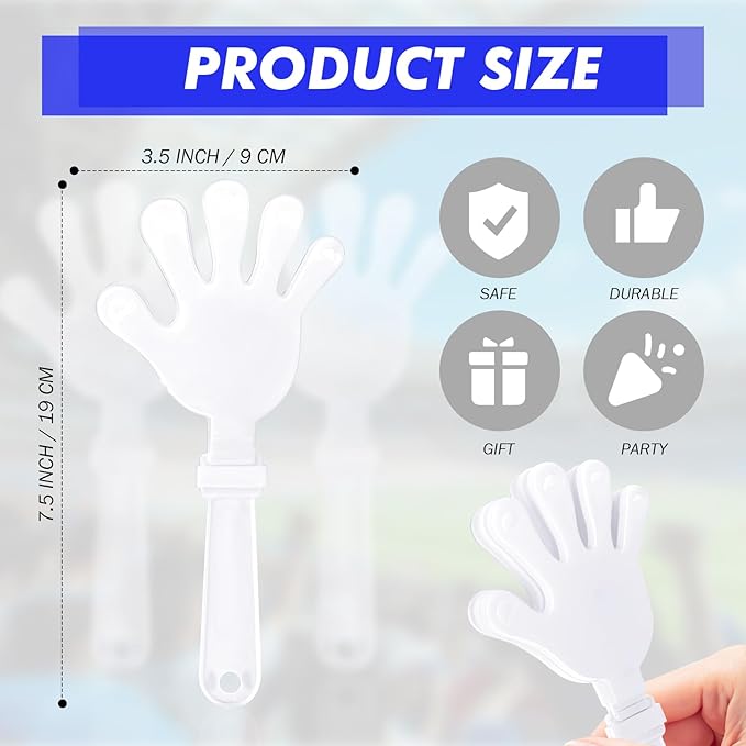 20 Pcs Hand Clappers Noisemakers 7.5 Inch Clappers Noisemakers Plastic Hand Clappers for Birthdays Game Football Sporting Events Cheers Supplies Dance Basketball Football Noisemakers(White)