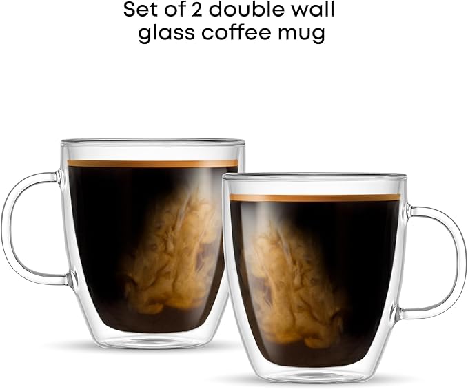 JoyJolt Savor Double Wall Insulated Glasses - Coffee Mugs (Set of 2) - 13.5-Ounces