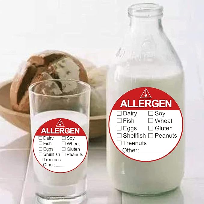 Allergen Allergy Warning Labels Sticker 2 Inch Fluorescent Red Adhesive Allergies Stickers Food Rotation Labels Food Allergy Warning Circle Dots Label for Grocery Stores,Food Packaging 500 Pcs