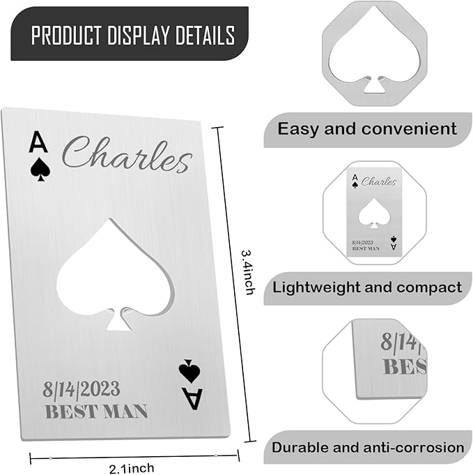1PCSPersonalized Bottle Openers Credit Card Size, Groomsmen Best Man Gifts for Wedding Bachelor Party, Stainless Steel Beer Bottle Opener
